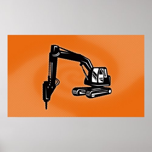 construction digger mechanical excavator poster