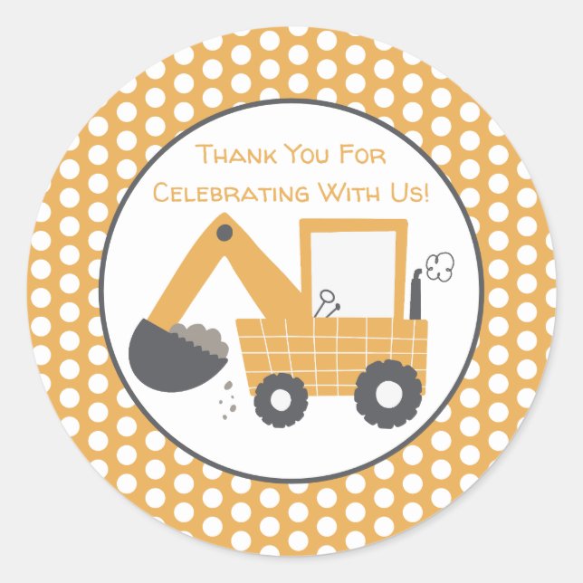 Construction Digger Thank You  Classic Round Sticker (Front)