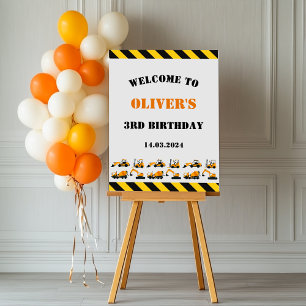 Construction Diggers Birthday Party Welcome Poster