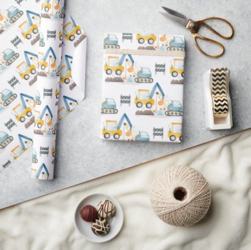 Construction Diggers Pattern Wrapping Paper