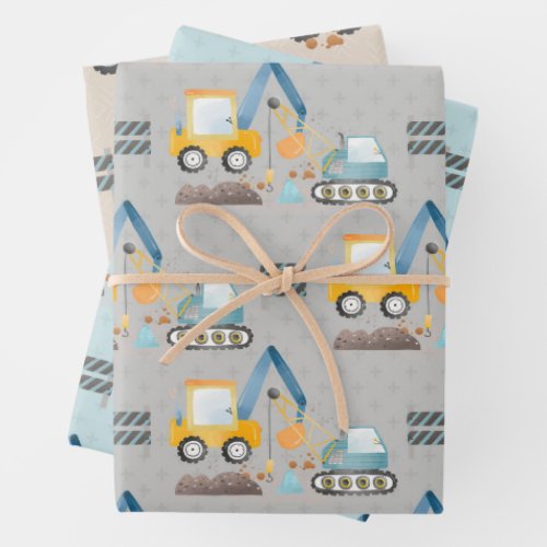 Construction Diggers Pattern Wrapping Paper Sheets