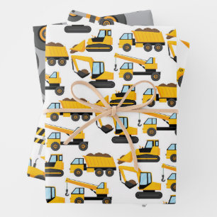 Construction Diggers Pattern Wrapping Paper Sheets