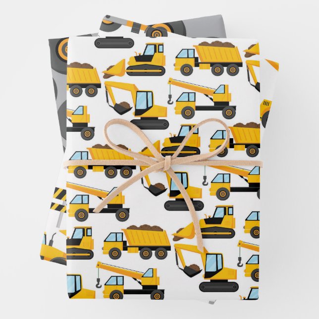 Construction Diggers Pattern Wrapping Paper Sheets (In situ)