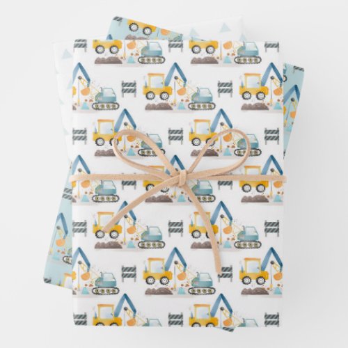 Construction Diggers Pattern Wrapping Paper Sheets