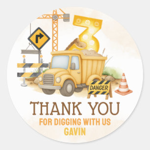 Construction Digging It 3rd Birthday Party Classic Round Sticker