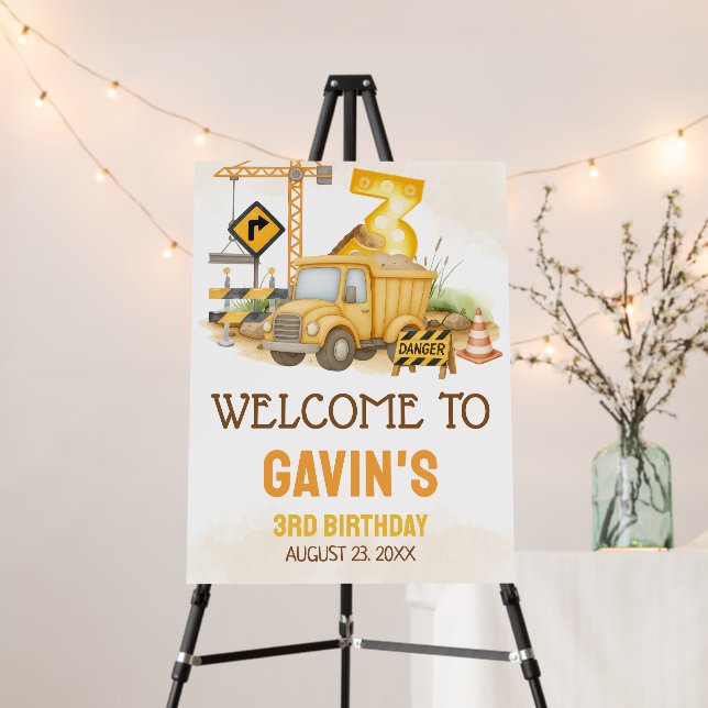 Construction Digging It 3rd Birthday Welcome Sign (In Situ (Stand))