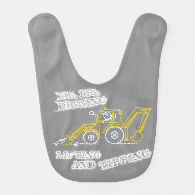 Construction digging lifting and tipping baby bib (Front)