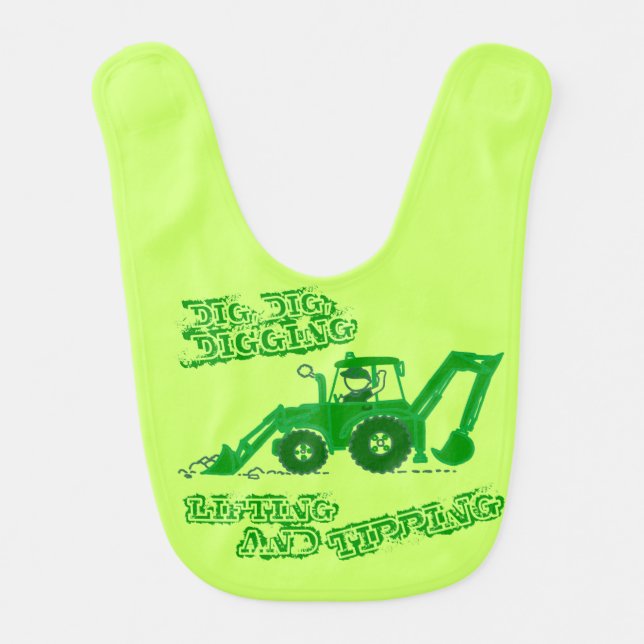 Construction digging lifting and tipping baby bib (Front)