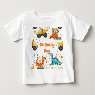 Construction Dinosaur Birthday Boy Personalized Baby T-Shirt