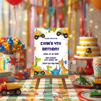 Construction Dinosaur Birthday Invitation Dump