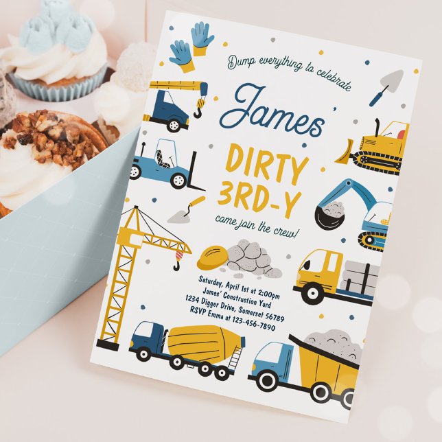 Construction Dirty 3rd-y Dump Truck 3rd Birthday Invitation (Creator Uploaded)