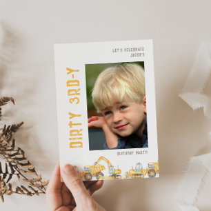 Construction Dirty 3rd-y Photo Birthday Invitation