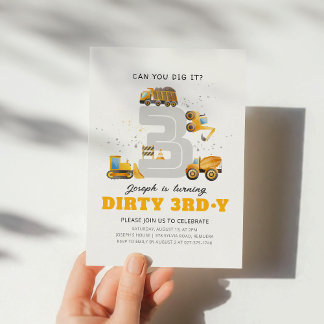 Construction Dirty 3rdy Birthday Party Invitation