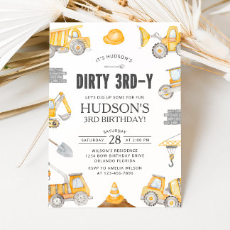 Construction Dirty 3rdy Dump Truck Birthday Invitation