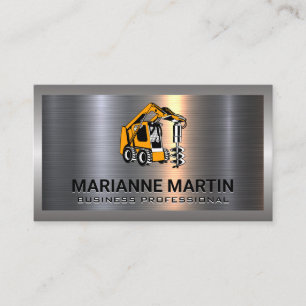 Construction Drill   Metal Aluminum Brushed  Business Card