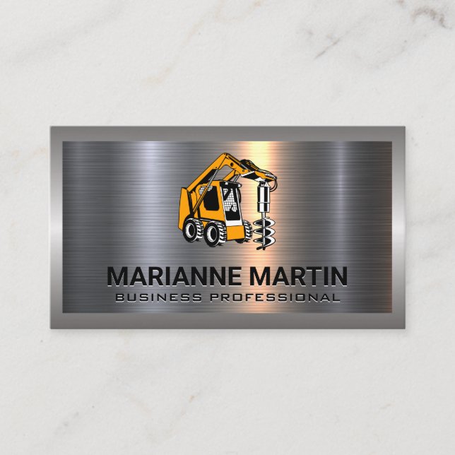 Construction Drill | Metal Aluminum Brushed  Business Card (Front)