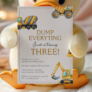 Construction Dump Everything 3rd Birthday Invitation