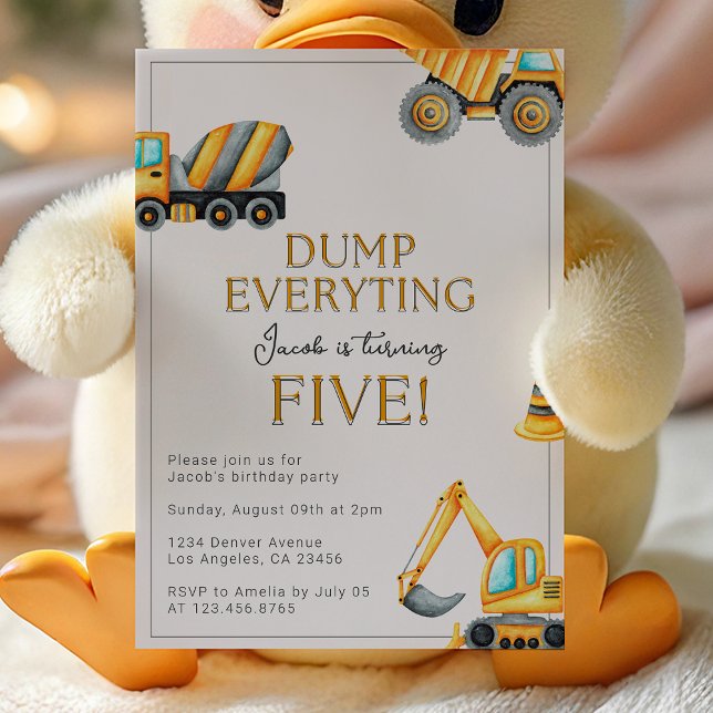 Construction Dump Everything 5th Birthday Invitation (Creator Uploaded)
