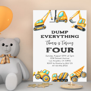 Construction Dump Everything Truck 4th birthday Invitation