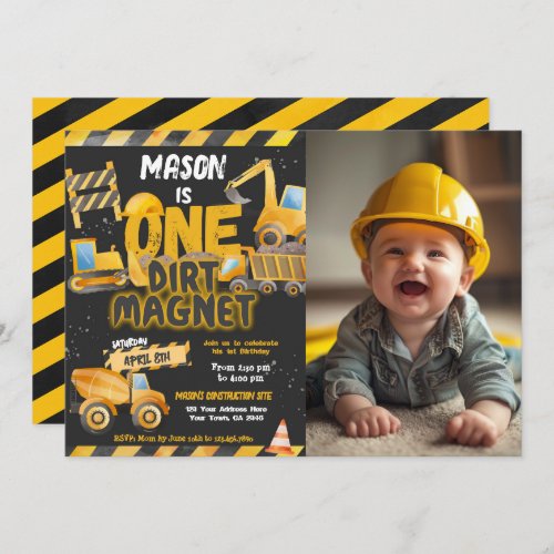 Construction Dump Truck 1st Birthday Invitation