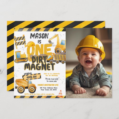 Construction Dump Truck 1st Birthday Invitation