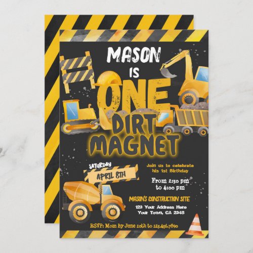 Construction Dump Truck 1st Birthday Invitation