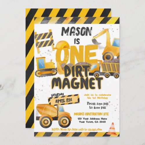 Construction Dump Truck 1st Birthday Invitation