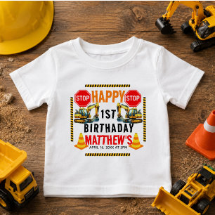 Construction Dump Truck 1st Birthday Party Baby T-Shirt