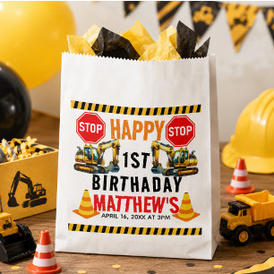 Construction Dump Truck 1st Birthday Party Favor Bag