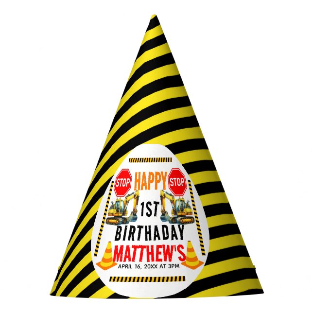 Construction Dump Truck 1st Birthday Party Hat (Front)
