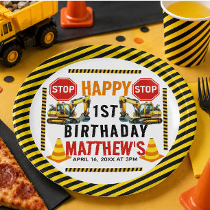 Construction Dump Truck 1st Birthday Party Paper Plates