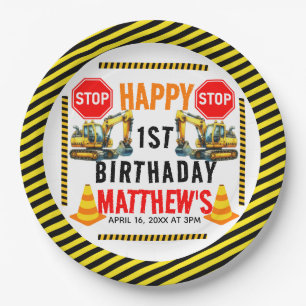 Construction Dump Truck 1st Birthday Party Paper Plates