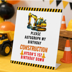 Construction Dump Truck 1st Birthday Party Pedestal Sign