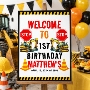 Construction Dump Truck 1st Birthday Party Poster