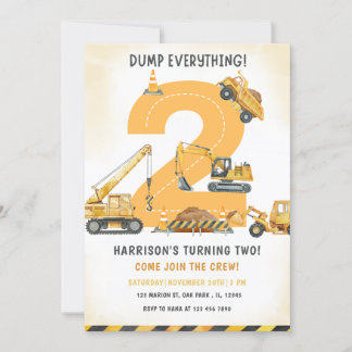 Construction Dump Truck 2nd Birthday Invitation
