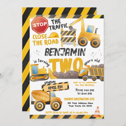 Construction Dump Truck 2nd Birthday Invitation