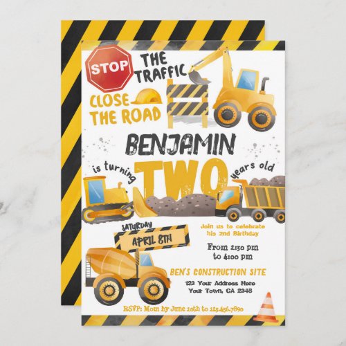 Construction Dump Truck 2nd Birthday Invitation