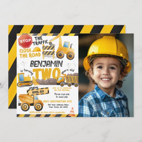 Construction Dump Truck 2nd Birthday Invitation