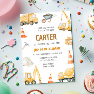 Construction Dump Truck 2nd Birthday Invitation