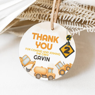 Construction Dump Truck 2nd Birthday Party Round Favor Tags