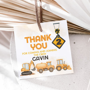 Construction Dump Truck 2nd Birthday Party Square Favor Tags