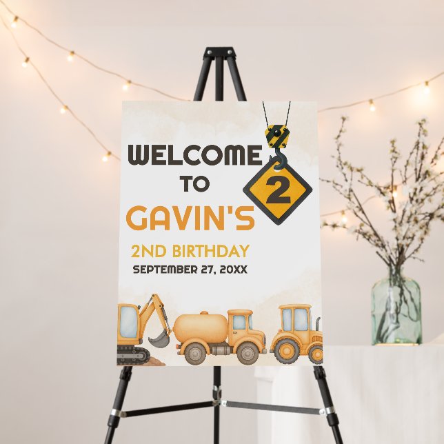 Construction Dump Truck 2nd Birthday Welcome Sign (In Situ (Stand))