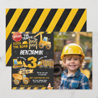 Construction, Dump Truck 3rd Birthday Invitation