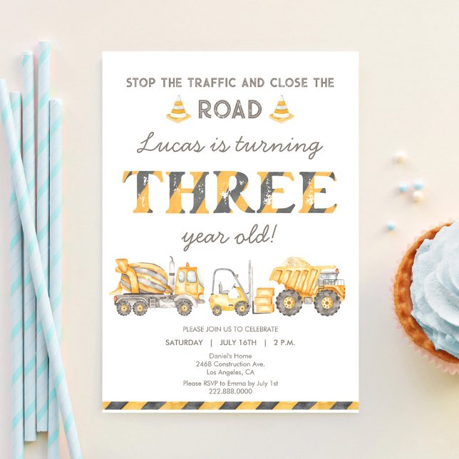 Construction Dump Truck 3rd Boys First Birthday Invitation (Creator Uploaded)