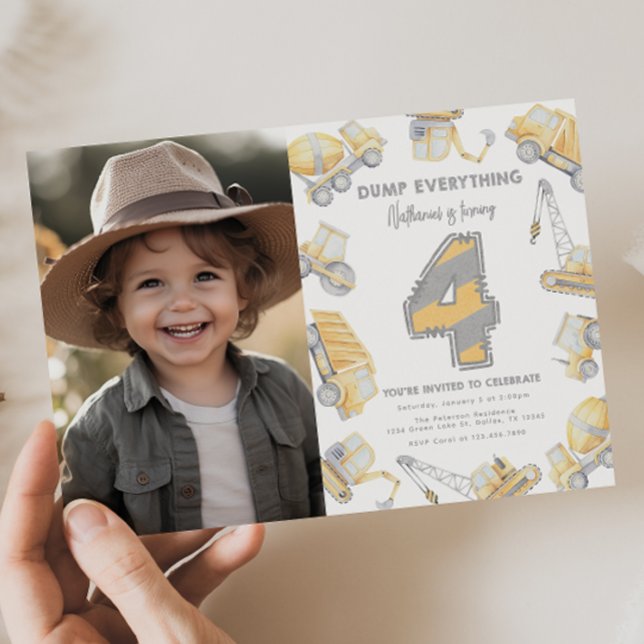 Construction Dump Truck 4th Birthday Party Invitation (Creator Uploaded)