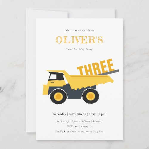 Construction Dump Truck Any Age Birthday Invite