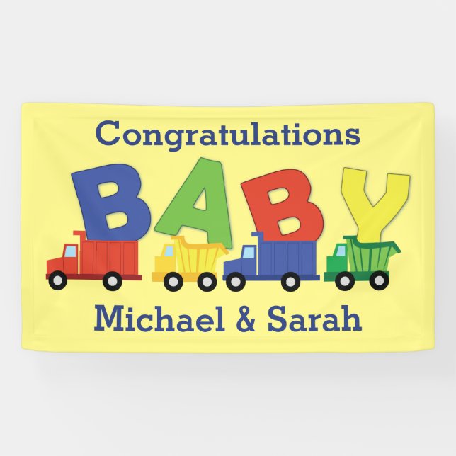 Construction Dump Truck Baby Shower Boy Banner (Horizontal)