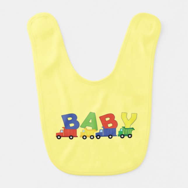 Construction Dump Truck Baby Shower Boy Bib (Front)