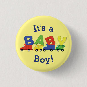 Construction Dump Truck Baby Shower Boy Button