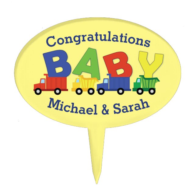 Construction Dump Truck Baby Shower Boy Cake Topper (Front)